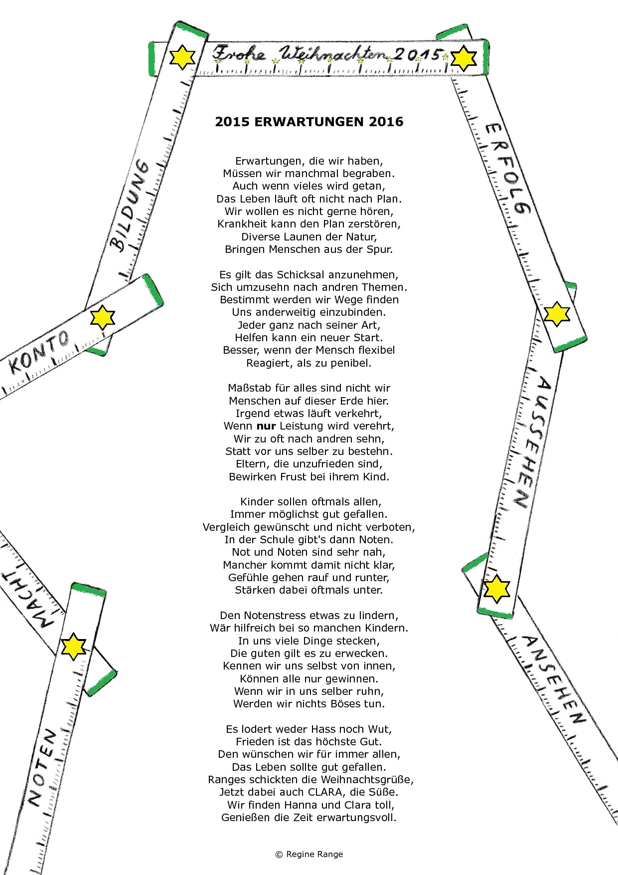 Weihnachtsgedicht Erwartungen aus dem Jahr 2015.